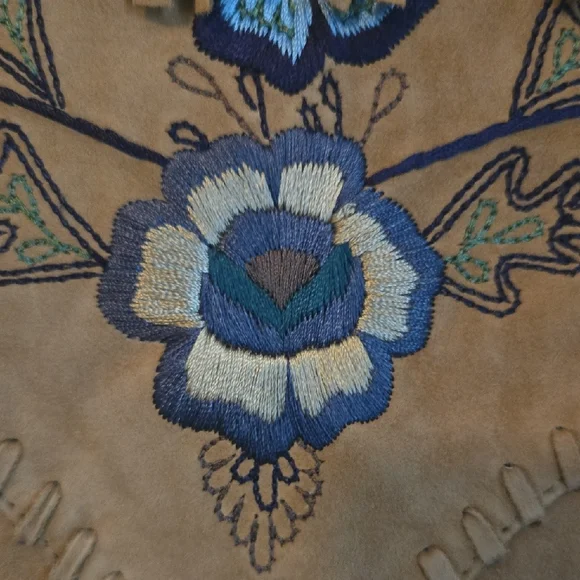 Double D Ranch Beige Leather Jacket with Blue Floral Details - Picture 11 of 16